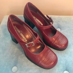 Vintage Tommy Hilfiger Red Leather Mary Jane Block Heels